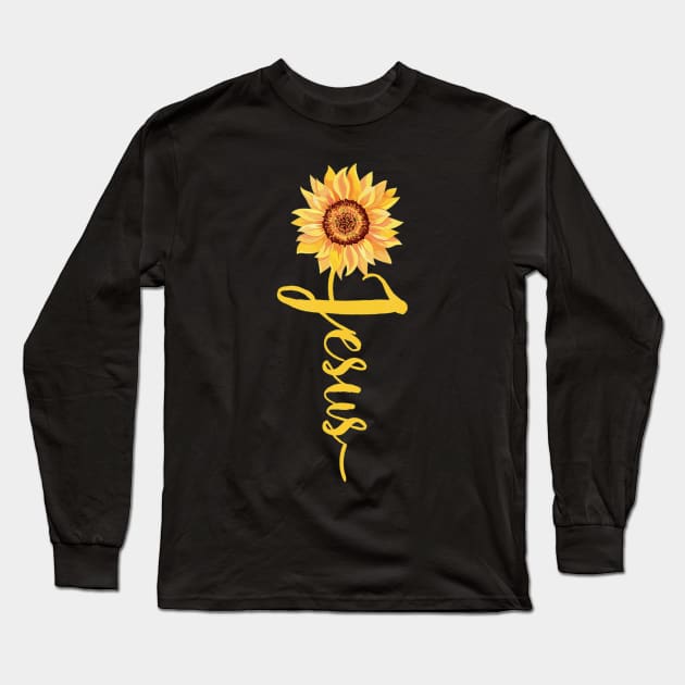 Jesus Sunflower Design Christian Gift Long Sleeve T-Shirt by HaroldKeller